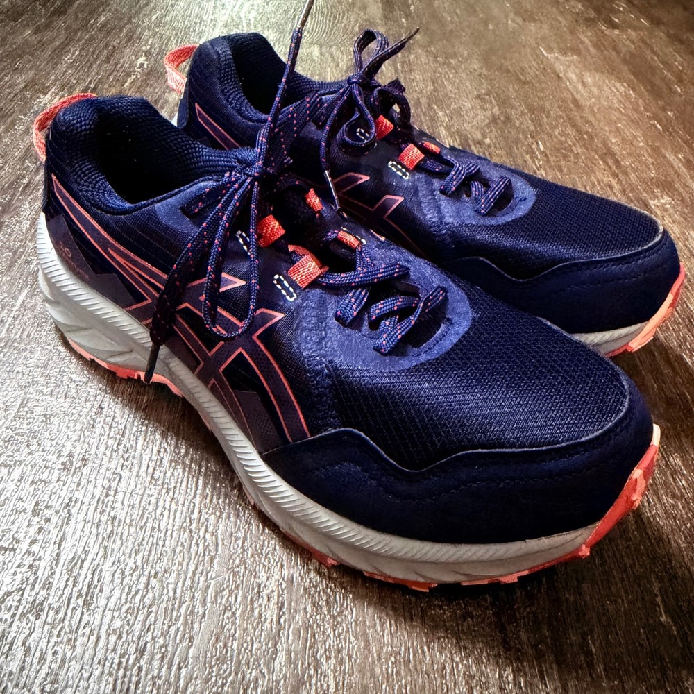 ASICS Gel-Venture 10 Trail Running Shoes Womens 7 Navy Blue Pink Coral Sneakers